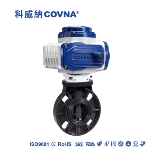 COVNA DN100 8 Inch Rubber Seat Double Flanged 24V DC Electric Rotary Actuator PVC Plastic Butterfly Valve