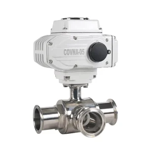 COVNA DN40 1.5 Inch 3 Way L Port 220V AC Tri Clamp Food Grade Stainless Steel Ball Valve Motor Operated Sanitary Ball Valve