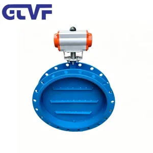 Cast Steel PN1-10 Pneumatic Ventilation Butterfly Valve Double Acting Hard Sealing for Smoke, Air, Dust and Fume Media
