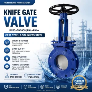 Cast Steel Stainless Steel Knife Gate Valve DN50 DN2000 PN6 PN16 Flanged Bidirectional Shutoff for Slurry & Sewage Treatment