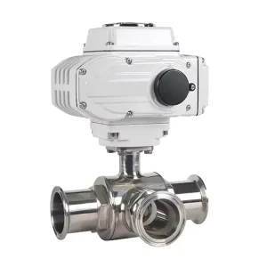 China Sanitary Stainless Steel SS304 SS316L 50.8MM 2inch Tri Clamp Equal 3 Way Ball Valve Three way T Type Electric Ball Valve
