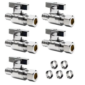 Chrome 1 2″ F1807 PEX * 3 8″ OD Compression LF Brass 1 4 Turn Straight Shutoff Valves