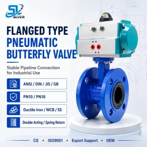 Class150 PN16 Flange Type Ductile Iron Rack Pinion Actuated Pneumatic Flanged Butterfly Valve for Industrial Water System