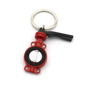 Custom Engraved 3D Rotation Mini Wafer Butterfly Valve Shaped Metal Keychain for Engineering Corporate Promotional Gift Giveaway