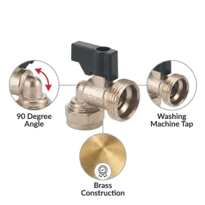 D1036 Angle Washing Machine Ball Valve Brass BSP 90-Degree Plumbing Water Tap