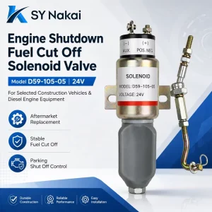 D59-105-05 24V Engine Shutdown Fuel Cut Off Solenoid Valve for Construction Vehicles Parking Shut Off Device Parts