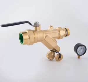 DD1009 Manual Brass Ball Valve with Integral Strainer and Pressure Gauge Port for Water Heating Plumbing