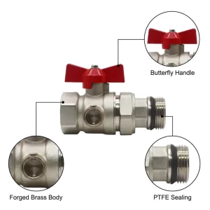 DD1013 Forged Brass Ball Drain Valve Butterfly Handle Threaded Water Control PTFE 1 in 10 bar 1-2L/min