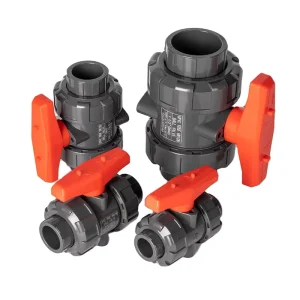 DIN Industrial Valve Double Union UPVC Ball Valve with Red Handle Manual Water Valve OEM Dark Grey EPDM Sealing 200 PSI