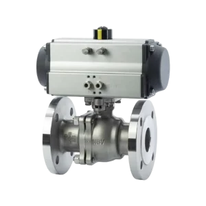 DIN Pneumatic High Platform Flange Ball Valve Q641F 16P R Solution Heat Treatment FRAS Solid Ball Blowout Proof Stem