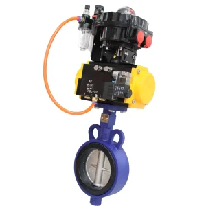 DKV Pneumatic Butterfly Valve Ductile Iron with Solenoid Valve Limit Switch FRL Explosion Proof