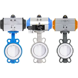 DN100 4 Inch PN16 PTFE Seat Wafer Type Ductile Cast Iron WCB Carbon Steel SS304 CF8 Pneumatic Air Actuator Butterfly Valve