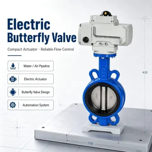 DN100 4in EPDM Motorized Electric Actuator Wafer Butterfly Valve Ductile Iron PN16 for Water Media Electric butterfly Valve