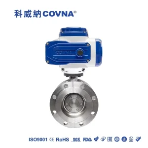 DN100 PN16 Volt Rubber Seat Double Flange Connection Ductile Iron Motor Operated Butterfly Valve