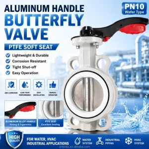 DN100 Wafer Butterfly Valve Aluminum Alloy Lever Handle PTFE Soft Seal Manual Corrosion Resistant Industrial Valve