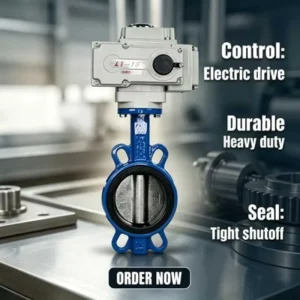 DN200 8 Inch PN16 PTFE Rubber Seat Wafer Style Butterfly Valve 12V DC Modulating Electric Actuator Stainless Steel Water OEM