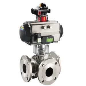 DN25-DN100 SS304/316 Stainless Steel 3-way Flanged Pneumatic Actuated Ball Valve 1.0-1.6Mpa Pressure ISO9001 Certified OEM