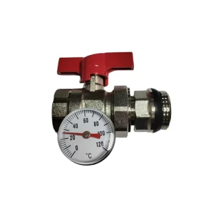 DN25 Straight Shut Off Brass Ball Valve with Thermometer for Radiant Manifold