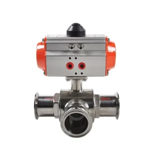 DN40 1.5-Inch 3-Way L-Port SS316 Pneumatic Actuator Sanitary Ball Valve with Tri-Clamp Connection