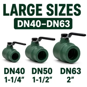 DN40 DN63 PPR Ball Valve Manufacturer OEM ODM Large Size with Brass Ball Core for Commercial Water Supply HVAC Building Projects