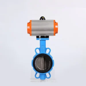 DN65 1 1/2-Inch EPDM Rubber Seat Wafer-Type PN10 Cast Iron Double-Acting Pneumatic Actuator Butterfly Valve