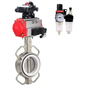 DNOVA Butterfly Valve Stainless Steel AISI 316l Compact Flanged Pneumatic WBV3232P 2W Fb H 2