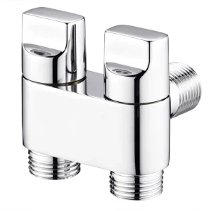 Double Handle Solid Brass Angle Valve 1 Inlet 2 Outlets Chrome Plated Water Diverter Stop Valve