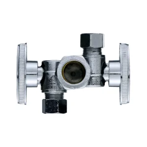Dual Outlet 3 Way Angle Stop Valve 1 2″ Nominal (5 8″ OD) Comp X 3 8″Com X 3 8″Comp 1 4 Quarter Turn Brass Shut off Valve