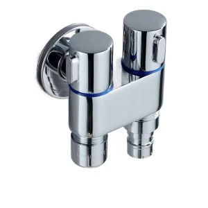 Dual Outlet Double Control Brass Chrome Plated Angle Valve Automatic Water Stop for Washing Machine Bathroom Faucet Accessory
