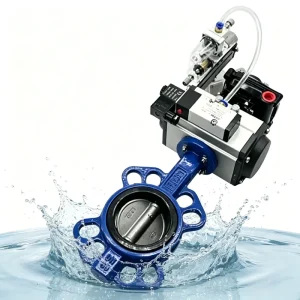 Ductile Iron Wafer Pneumatic Butterfly Valve D671X 16Q EPDM Soft Seal With Positioner Solenoid Valve PN16 DN40 DN300