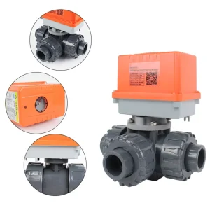Electric 3 Way PVC Ball Valve T L Type Plastic Anti corrosion Water Treatment Socket Union UPVC