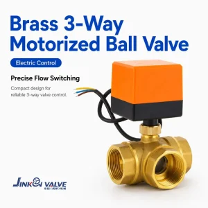 Electric Actuated 3 Way Brass Ball Valve T Port Motorized Water HVAC System Control OEM PTFE Sealing 1.6MPa Pressure