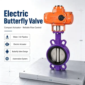 Electric Actuated High Temperature Base SS316L Plastic Wafer Butterfly Valve 220V AC for Gas Oil Water Standard On Off