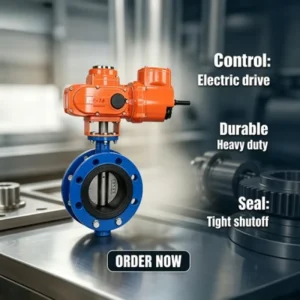 Electric Wafer Type Butterfly Valve PTFE Ductile Cast Iron 220V 24V Soft Seal On Off Type Water DN100 Electric Butterfly Valve