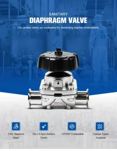 Food Grade 316L Sanitary Diaphragm Valve Manual Operation Tri Clamp End DN25 PN16 for Hygienic Process Fluid Control System