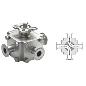Four Way Full Bore Encapsulated 4 Way Ball Valve Sanitary Stainless Steel Cross Ball Valve
