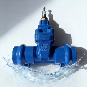 GGG50 Cast Iron Gate Valve PN16 Socket End For PE Pipe Polyethylene HDPE Resilient Seated Water Supply Blue Epoxy Coated