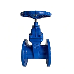 GGG50 Ductile Iron Gate Valve DIN3352 F4 PN16 Raised Face Resilient Seated Hydraulic Supply Blue Epoxy Coated Handwheel