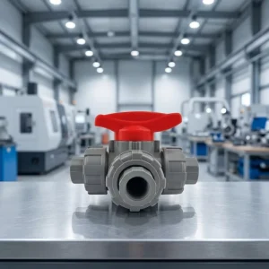 Heavy Duty CPVC 3 Way Ball Valve DN25-1″ with Red Handle for Piping & Irrigation Use