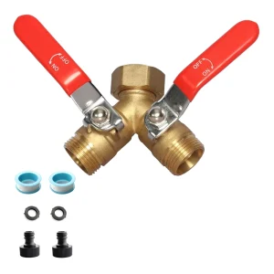 Heavy Duty Garden Hose Splitter 2 Way Brass 3/4 Thread Water Flow Control with Shutoff Valves for Garden Irrigation