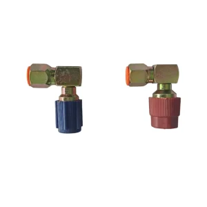 Hengtu 90 Degree Right Angle Red Blue AC Valves High Low Side Shut Off for Car Air Conditioning Maintenance Refrigeration