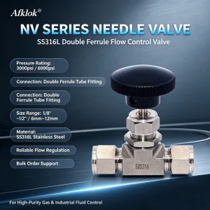 High-Pressure 6mm Ferrule Connection Gas Stainless Steel 6000 PSI Needle Valve Flow Control
