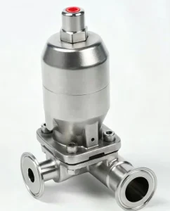 High-Purity Sanitary Pneumatic Three-Way Diaphragm Valve, Tri-Clamp End, 3A Compliant, Stainless Steel 316L, Zero Dead-Leg Design
