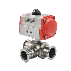High Quality Stainless Steel Forged Pneumatic Actuator Three-Way Ball Valve Double Acting Air/Water/Gas OEM China 1 Connection