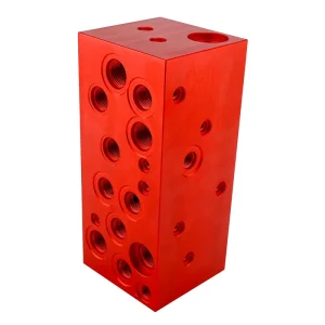 Hydraulic Valve Block with Multiple Control Valves Aluminum Red Anodized Hydraulic Manifold CNC Milling CNC Parts