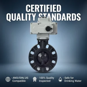 IP67 Dustproof and Waterproof Electric Actuator High Temperature Fluid Resistant UPVC Wafer Connection Electric Butterfly Valve