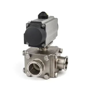 ISO14001 3A CE Sanitary Stainless Steel Price Control Valve Double Acting Penumatic Full Bore Three Way 3 Way Ball Valve
