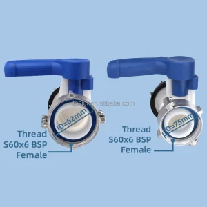 Industrial IBC Butterfly Valve Aluminum Clamp Design 62mm or 75mm to S60x6