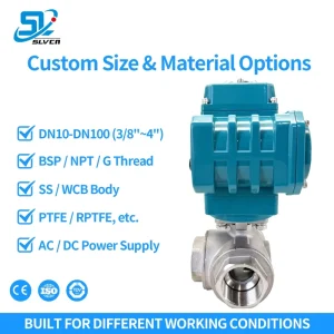 Industrial Motorized 3 Way Ball Valve 3/8-4 Inch DN10-DN100 with CE Certified 220V 24V Rotary Electric Actuator