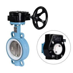Industrial Wafer Butterfly Valve Manual Lever Worm Gear Drive PTFE Lined Stainless Steel Body DN40 DN300 Port Size